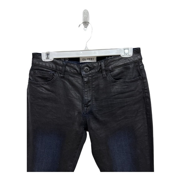 DL1961 Denim Coated Faux Leather Dark Wash Moto Florence Skinny Jeans Size 29 - Picture 2 of 7
